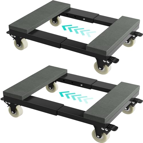 Heavy Duty Adjustable Furniture Moving Dolly - Furniture Movers with 4 Swivel Casters Wheels, Small Wood & Metal Floor Flat Dollies Cart, Set of 2