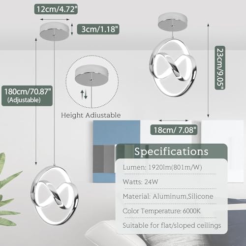 Sovinzert 6000K Chrome Pendant Light – Modern Adjustable Style - Image 5