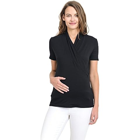 LaClef Women's Short Sleeve Surplice Maternity Nursing Top(Black, Large) Cover