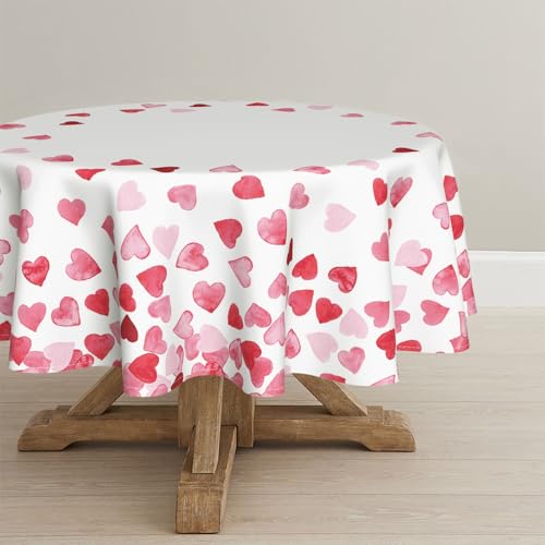 Horaldaily Valentine Tablecloth 60 x 60 Inch Round Pink Soft Love Heart