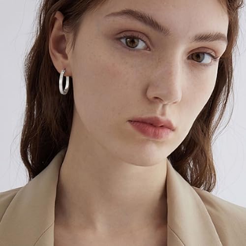 Gacimy Hoop Earrings for Women, 14K White Gold Plated Flatted Hoops with 925 Sterling Silver Post, 20mm Medium Earrings for Women by Gacimy - Image 9