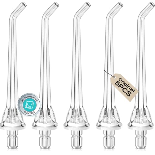 COSLUS Original Water Flosser Replacement Tips: Replacement Heads Compatible with COSLUS Aquasonic Nicwell Oralfree WELLFINE Hangsun Tovendor Water Dental Pick Flosser Accessory 5 Classic Tips