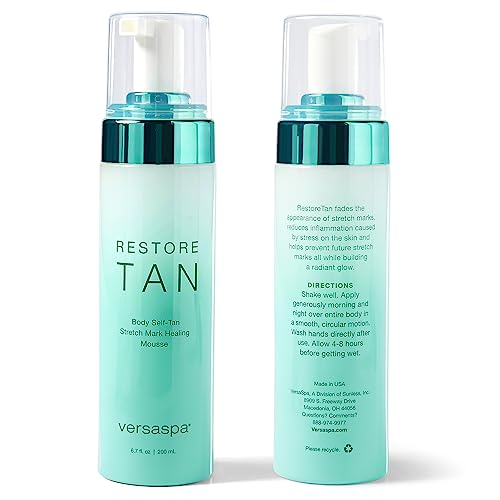 Versaspa Restoretan Body Self Tanning Mousse, Stretch Mark Healing Self Tanner Foam, 6.7 Fl. Oz. - Gradual, Odor-Free Self Tan Body Bronzer With Shea Butter, Regestril, Retinol, And Natural Dha #TOP2