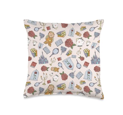 Disney Beauty and The Beast Enchanted Castle Print Throw Pillow