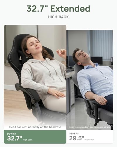 Image of Dowinx Gaming Chair Breathable Fabric Game Chair with Gel Pad and Storage Bag, Comfortable Gamer Chair with Pocket Spring Cushion, Ergonomic Computer Chair with Footrest, Black