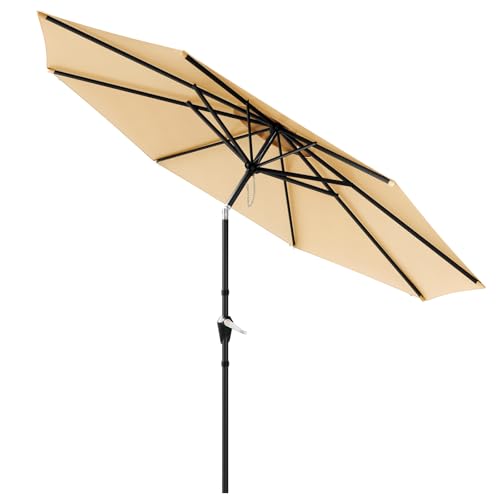 MUCHENGHY 9ft Patio Umbrella, Outdoor Market Table Umbrella with Push Button Tilt and Crank, 8 Ribs UV Protection Sun Shade for Lawn, Deck, Garden, Fishing, Backyard & Pool(Beige) image 2