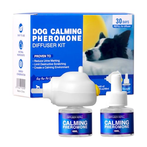 Dog Pheromone Calming Diffuser 3 in 1 Appeasing Pet Pheromones Diffuser to Calm Kit for Anxiety Relief Reduce Barking Aggression Fighting Stress (for Dog(1 Head +2 Refill)