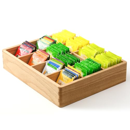 KIRIGEN Wood Tea Bag, Coffee Bag Storage Box, 12 Compartments, Rectangular, 34.4 x 28 x 7 cm, Natural(CYH12G-NA)