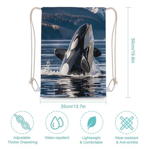 Orca Killer Whale Drawstring Backpack - Canvas Sports Gym Sackpack, Lightweight String Bag for Beach & Travel2