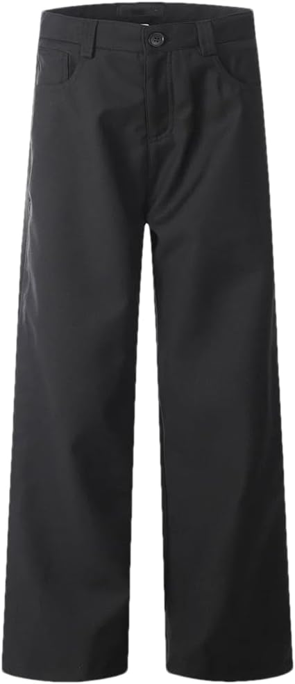 Men’S Retro Solid Color Casual Pants with Pocket Design Loose Straight Leg Trousers for Streetwear