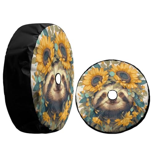 Image of Delerain Spare Tire Cover with Backup Camera Hole Sunflowers Leaves Sloth Wheel Covers Waterproof Dust-Proof UV Sun Universal Fit for Trailer RV SUV Truck (17 Inch for Diameter 31 inch-33 inch)