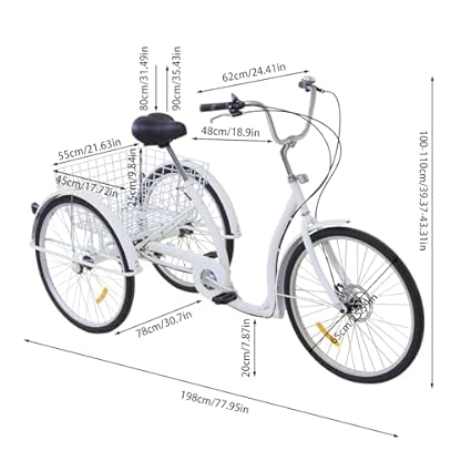 26 Zoll Dreirad Erwachsene, 3 Räder Fahrrad mit Schutzblech und Korb 6 Gang Dreirad Fahrrad für Senioren City Bike bis zu 120kg für alle Arten von Straßenoberflächen (Weiß) – Bild 4