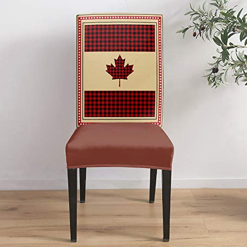 Chair Covers Maple Leaves Dining Chair Slipcovers Red And Black Check Plaid Buffalo Stretch Removable Chair Seat Protector Party Decoration Set Of 4 #TOP3