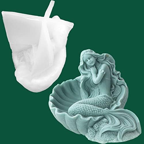 LSLEVA 3D Mermaid Seashell Shape Silicone Candle Molds, Sexy Woman Body Candle Mold for Candle Making Resin Soap Casting, Marine Theme Molds for Gift Craft Supplies Home Decor, 5.35"