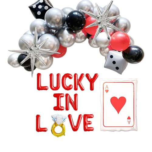 Image of 100% LIKED-Lucky In Love Vegas Bachelorette Decorations Balloon Garland and Banner Set, Las Vegas Bach Party, Vegas Bachelorette Party Lucky In Love Bridal Shower Garland