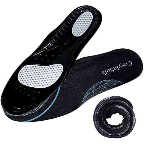 Gel Insoles for Leather Shoes,Work Insoles for Boots Hiking Running Trainers Comfortable Insoles Foot Support Heel Shoe Inserts Gel Massaging Insoles for Men and Women(4-7UK/227-247MM, Black) Cover