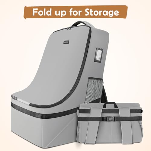 Image of YOREPEK Padded Gate Check Car Seat Travel Bag | Foldable Carseat Cover for Airplane Travel, Car Seat Carrier for Airport, Baby Carseat Backpack for Air Travel(Grey)