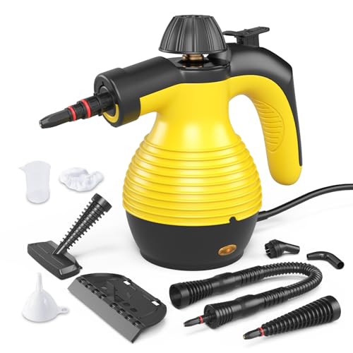 COSTWAY Handheld Steam Cleaner, 1050W Portable Household Steamer with 9 Accessories, 12 oz Water Tank, Multipurpose Pressurized Steam Cleaning Machine for Floor, Window, Grease, Grime (Yellow)