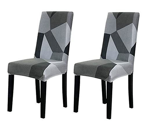 Image of House of Quirk Elastic Chair Cover Stretch Removable Washable Short Dining Chair Cover Protector Seat Slipcover (Pack of 2, Grey Dark Grey Prism)