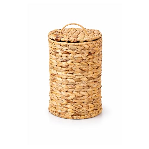 Wicker Waste Paper Bin with Lid 19 x 28.5 cm Woven Trash Can Boho Natural Fiber Waste Basket for Bedroom Bathroom Office Laundry Room and Storage