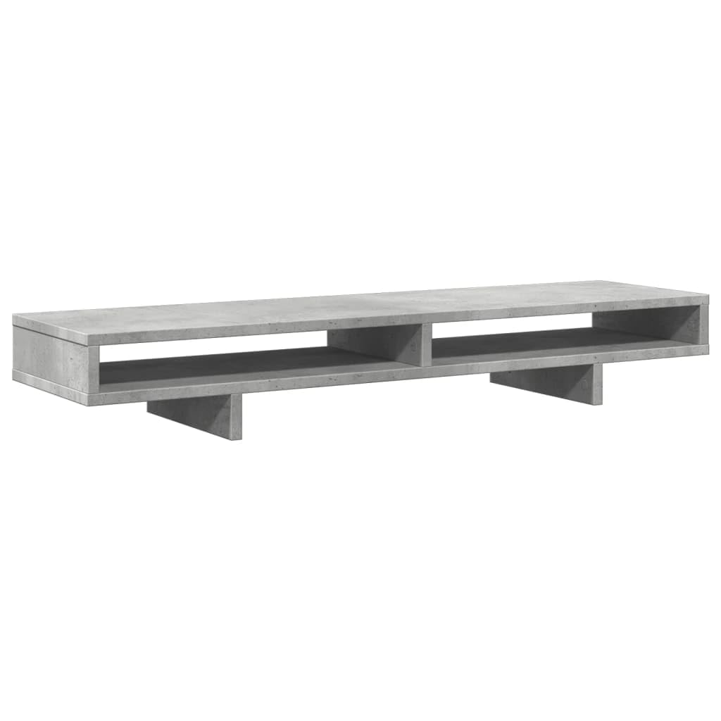 vidaXL Monitor Stand Riser - Concrete Grey Engineered Wood - 100x27x15 cm - Stable and Durable - Ample Storage Compartments