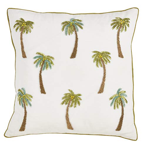 Saro Lifestyle Collection Beaded Palm Tree Throw Pillow With Poly Filling, 18", White #TOP16