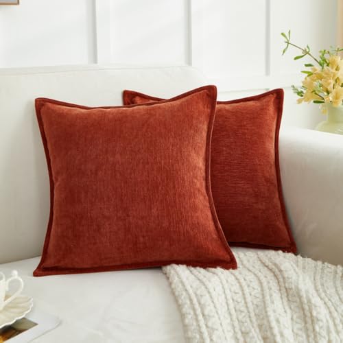 Sunday Praise Pack of 2 Chenille Fall Decorative Boho Pillow Covers 18x18 Inch Farmhouse Accent Neutral Throw Pillowcase Soft Thick Cushion Case for Couch Sofa Bed Living Room Home Decor Rust Orange