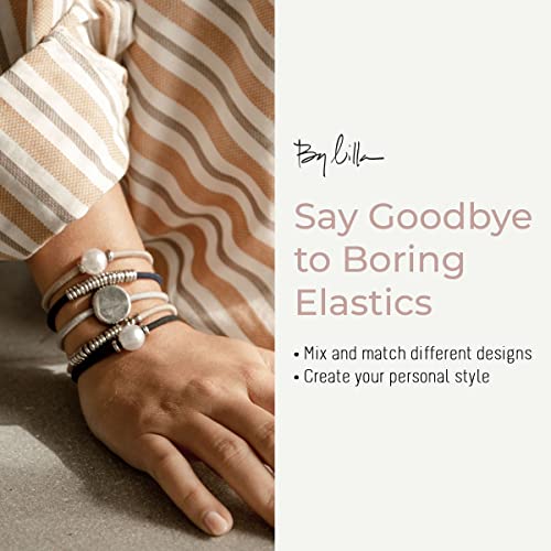 By Lilla Marble Mini Stack Ponytails Hair Ties And Bracelets - Set Of 5 Hair Tie Bracelets - Hair Ties For Women - No Crease Hair Ponytails & Women’s Bracelets (Pearl/Black/Gray/Starfish) #TOP2