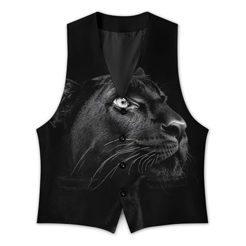 Portrait of A Black Leopard Men's Suit Vest Slim Fit V-Ncek Waistcoat Business Casual Vest3