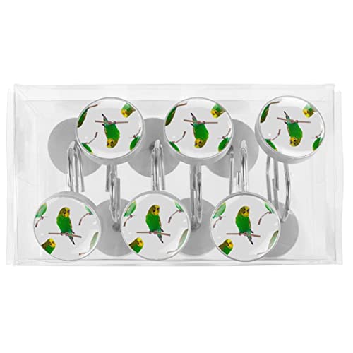 Crochets rideau de douche inox robustes décor perruches Melopsittacus