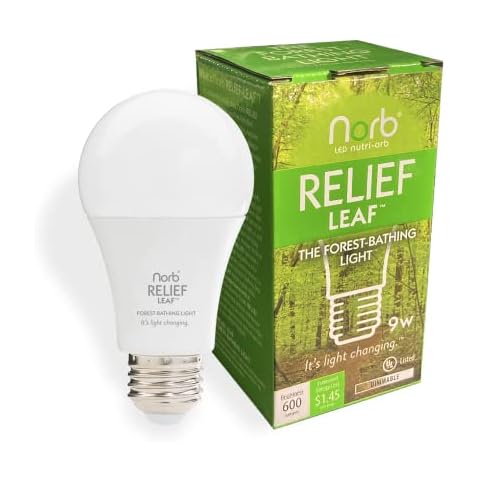 NorbRELIEF Leaf - Soft Green Forest Bathing LED Light Bulb for Meditation, Relaxation, Migraine, Pain Relief and Calm - A19 Standard Base - Patent Pending Non-Drug Pain Relief. Green Light Therapy. Cover