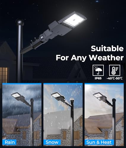 DeerTalk LED Parking Lot Light - LED Street Light 150W 0-10V Dimmable Dusk to Dawn Photocell Pole IP65 Waterproof Mounted Led Street Lights Outdoor for Parking Lot & Stadium — view 5