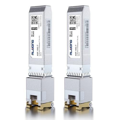 Alwong 10GBASE-T SFP+ Transceiver, SFP+ to RJ45 Copper Module. 2.5/5/10G Multi-Rate, for Cisco SFP-10G-T-S, Ubiquiti UniFi UF-RJ45-10G, Meraki, MikroTik S+RJ10, Netgear, D-Link, and More, Pack of 2
