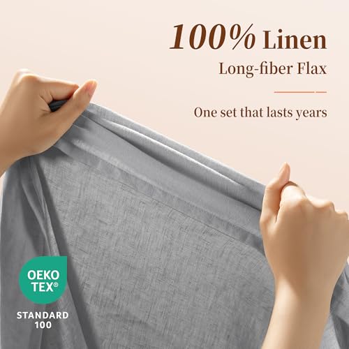 Image of 100% Pure Linen Sheet Set for Hot Sleepers, Breathable Natural Linen Sheets 4pcs, Bedding Set Deep Pocket Up to 16 inch Moisture-Wicking, Softens with Every Wash (Gray, Full)