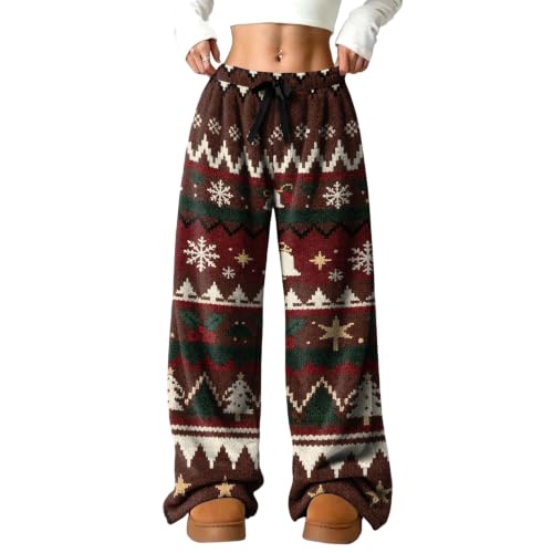 Women Wide Leg Pants Fuzzy Christmas Print Flannel Pajamas Bottom | Elastic Waist, Fuzzy, Christmas, Palazzo, Thermal, Warm, Lounge Pants, Loungewear, Evening, Sleep, Fall and Winter Outfits - image 2