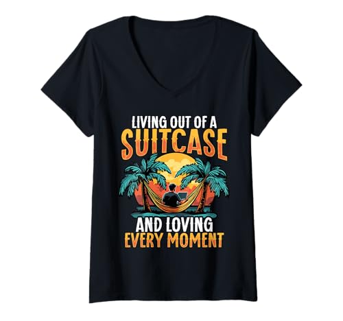 Womens Living out of a Suitcase Digital Nomad V-Neck T-Shirt