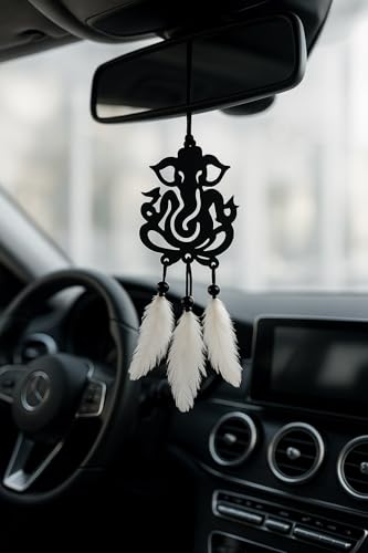 Image of CASSARINA Handmade Dream Catcher Car Ornament - Stylish Rear View Mirror Hanging Accessory - Elegant Car Interior Decoration - Good Luck & Positive Energy Charm (1,)
