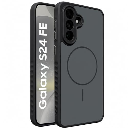 Image of VONZEE Matte Magnetic Case Compatible for Samsung Galaxy S24 Fe Wireless Charging Shockproof Anti-Scratch TPU PC Slim Fit Full Protection Phone Cover for Samsung Galaxy S24 fe-Black
