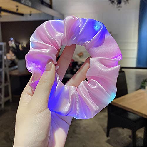 BISXOTY LED Fluorescent Light-Emitting Hair Scrunchies,Glowing Hair Ring,Elastic Hair Bands for Girls,Hair Ties Clips Accessories for Women Birthday Gift Party Christmas Halloween Headwear Pink