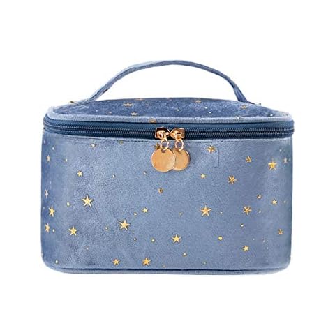 JunNeng Velvet Cosmetic Bag Makeup Bags for Women Girls Travel Makeup Organiser Beauty Bag with Brush Holder Toiletry Storage Bag, Blue A Cover