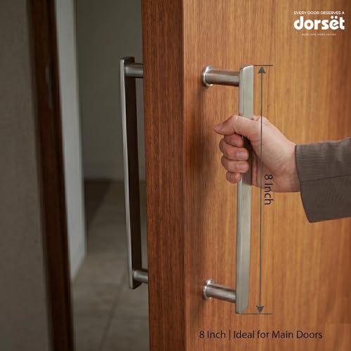 Image of Dorset SS Eden Pull Handle 8 Inch | SS 304 Stainless Steel Door Pull Handle Pair | Heavy Duty, Anti-Corrosion | for Main Door, Wooden & Glass Doors | Satin Silver | ED08PSS