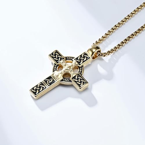Sumpgle Nœud celtique Croix Collier Titane Acier Bijoux Homme Accessoire de mode Or Noir Argent Couleur Unisexe Pendentif de Style Celtique – vue 2