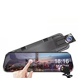 NbgrvB Specchio da 10 pollici per dash cam con fotocamera anteriore e posteriore 1080p, IPS Touch Screen Video Recorder per auto