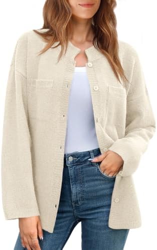 Saodimallsu Womens Collared Cardigans Button Down Fall Sweater Jackets Oversized Casual Long Sleeve Knit Shirts