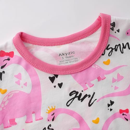 Akyzic Little Girls Summer Pajamas Kids 100% Cotton 2 Piece Pjs Toddler Girls Short Sleeve Sleepwear Clothes Sets 3-10T4