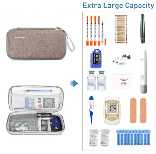 Image of suzamed Insulin Cooler Travel Case, 2x150g Ice Pack TSA Approved, Brown | EVA Insulation Travel Medicine Kit for 1-5 Pens & Diabetic Supplies, Diabetes Care, Portable Handle for Daily Use & Trip