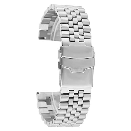 Sangle en acier inoxydable 24 mm couleur argent sangle montre métal fermoir pliage sécurité