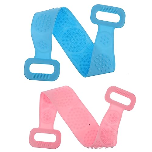 WRITWAA 2Pcs Silicone Long Bath Towel Exfoliating Shower Strip for Back Scrubbing Gentle Skin Cleansing Dead Skin Cell Removal Soft Blue for Body Care