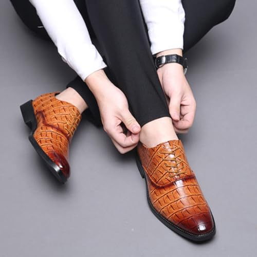 Men'S Stone Pattern Leather Dress Oxford Shoes,Fashion Comfortable Pointed Toe Lace Up Low Top Suit Shoes,for Classic Business Formal Derby Shoes4