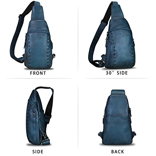 Genuine Leather Sling Bags Hiking Backpacks Fanny Pack Vintage Handmade Crossbody Chest Daypack Shoulder Bag (Navyblue) Medium #TOP3